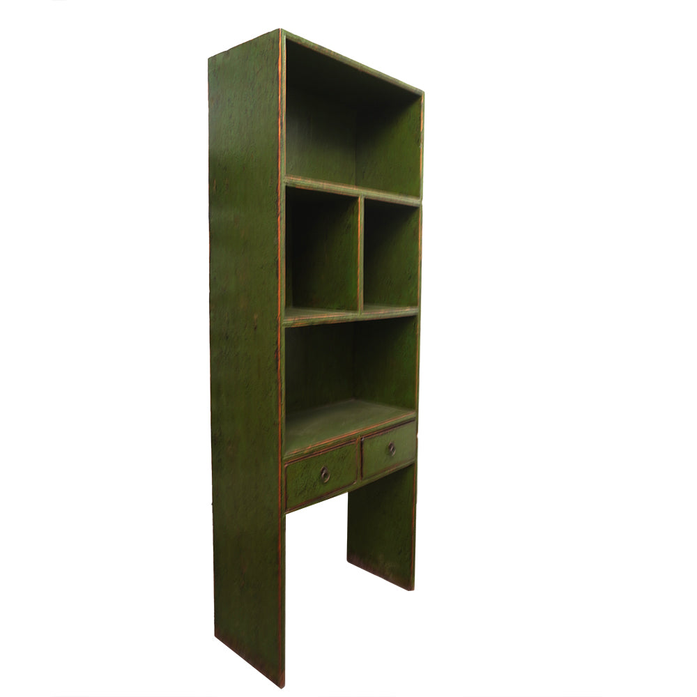 Regal Bücherregal Holz antik Grün Schubladen