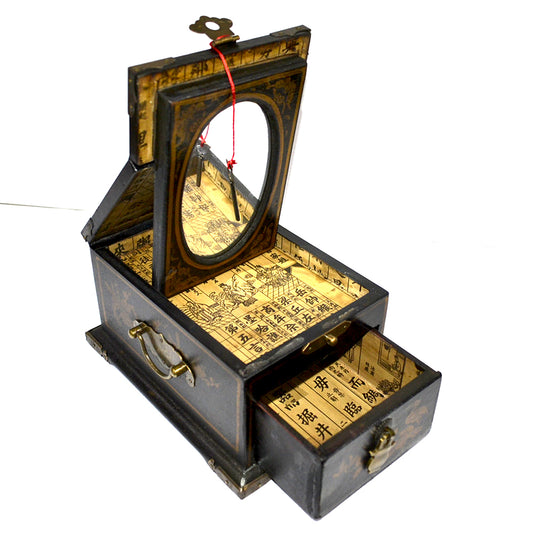 Schmuckbox schwarz chinesisch retro holz mit Schubladen Spiegel