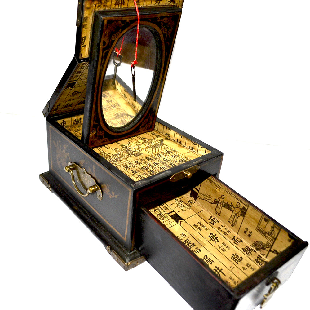 Schmuckbox schwarz chinesisch retro holz mit Schubladen Spiegel