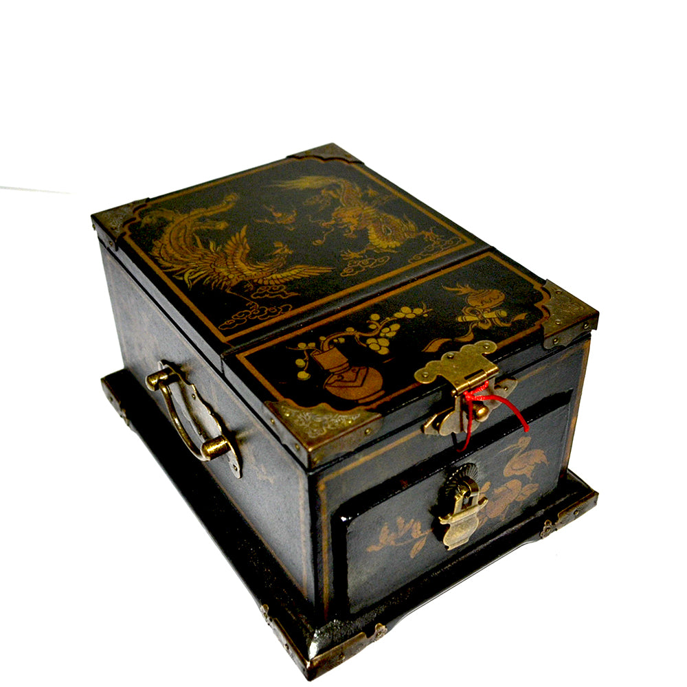 Schmuckbox schwarz chinesisch retro holz mit Schubladen Spiegel