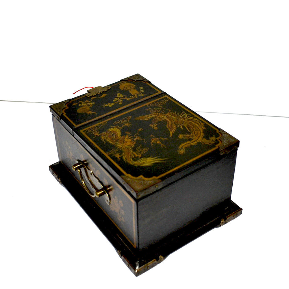 Schmuckbox schwarz chinesisch retro holz mit Schubladen Spiegel