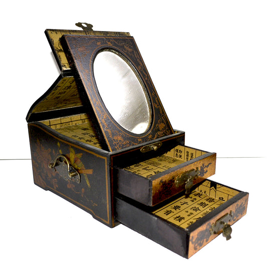 Schmuckbox Schmuckkasten Schatuelle mit Spiegel Schubladen chinesisch Holz