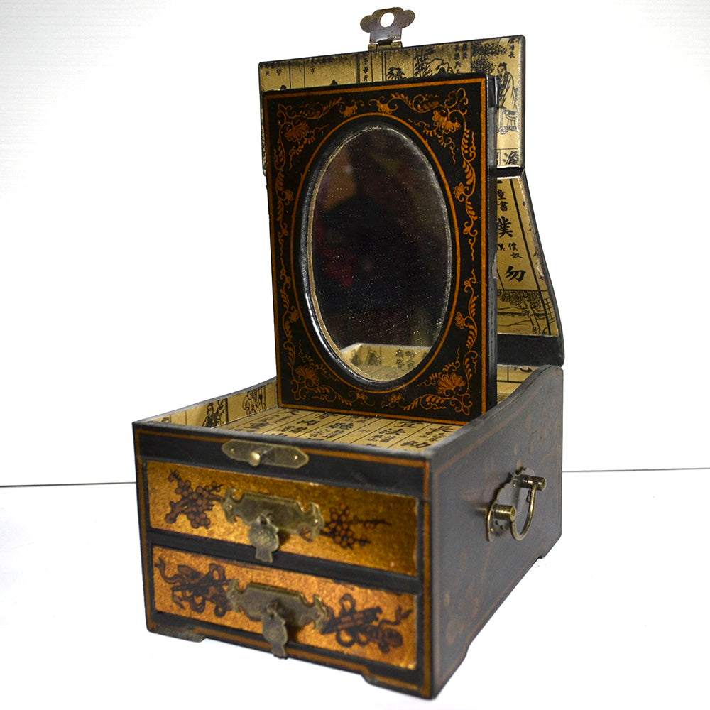 Schmuckbox Schmuckkasten Schatuelle mit Spiegel Schubladen chinesisch Holz