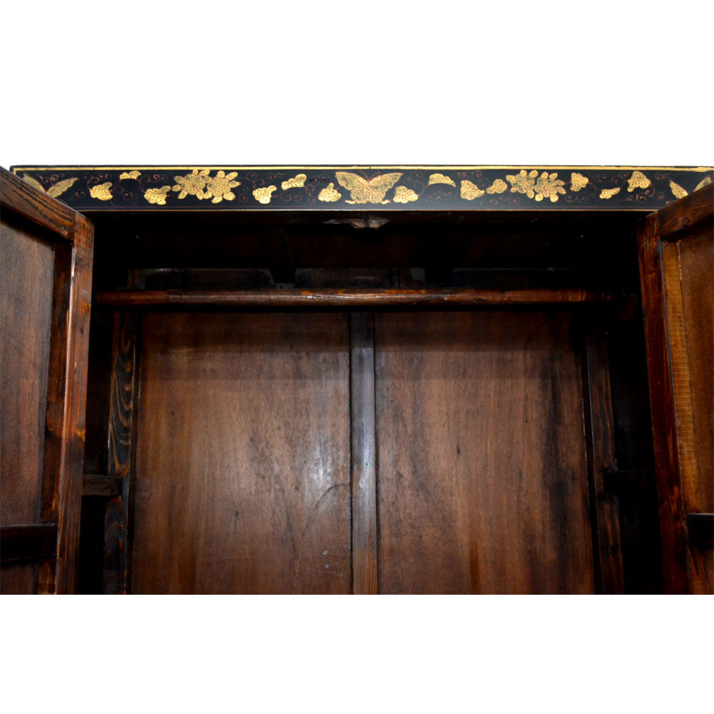 antik chinesisch bemalt Kleiderschrank Hochschrank aus Holz handgefertigt schwarz