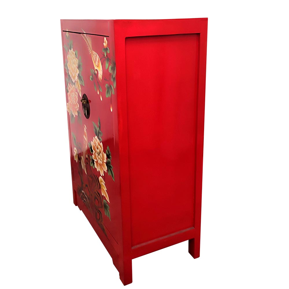 chinesisch Schrank rot mit Blumen Vogel Motiv Bad Wohnzimmer Küche Einlegboden