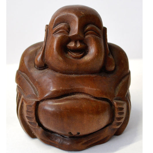 chinesisch Lucky Happy Glücks Buddha Statue aus Holz geschnitzt Natur