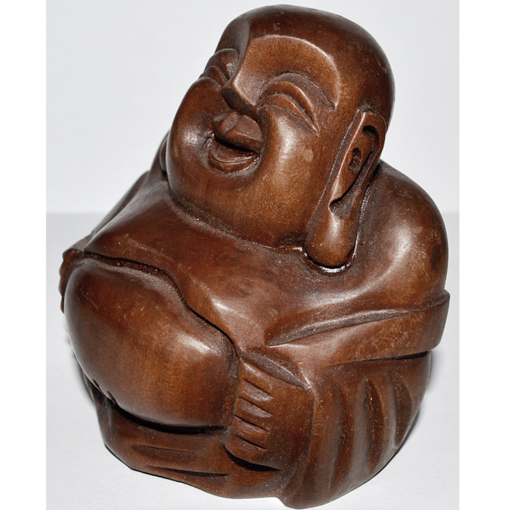 chinesisch Lucky Happy Glücks Buddha Statue aus Holz geschnitzt Natur