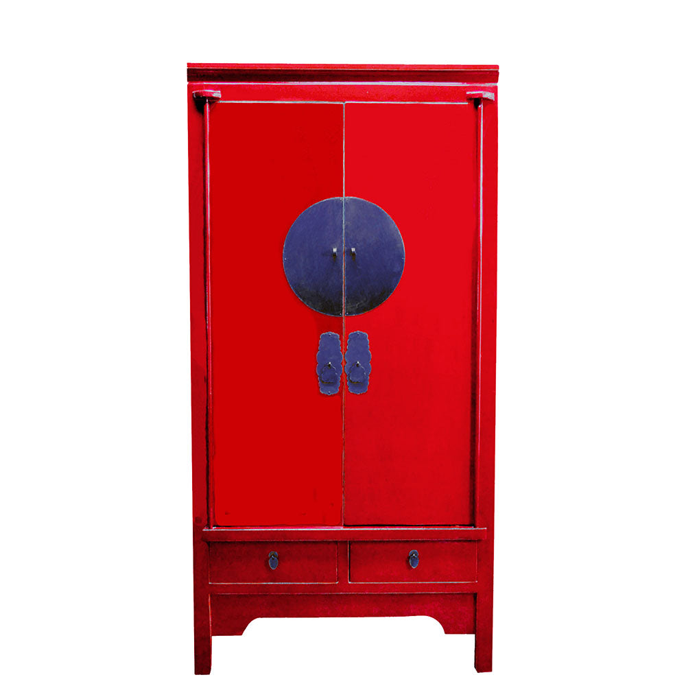 chinesisch Hochzeitsschrank Kleiderschrank Schrank aus Holz handgefertigt antik rot