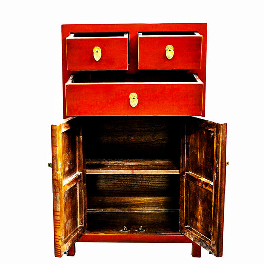 chinesísch Schrank Highboard Buffet aus Holz Rot mit 3 Schubladen handgefertigt