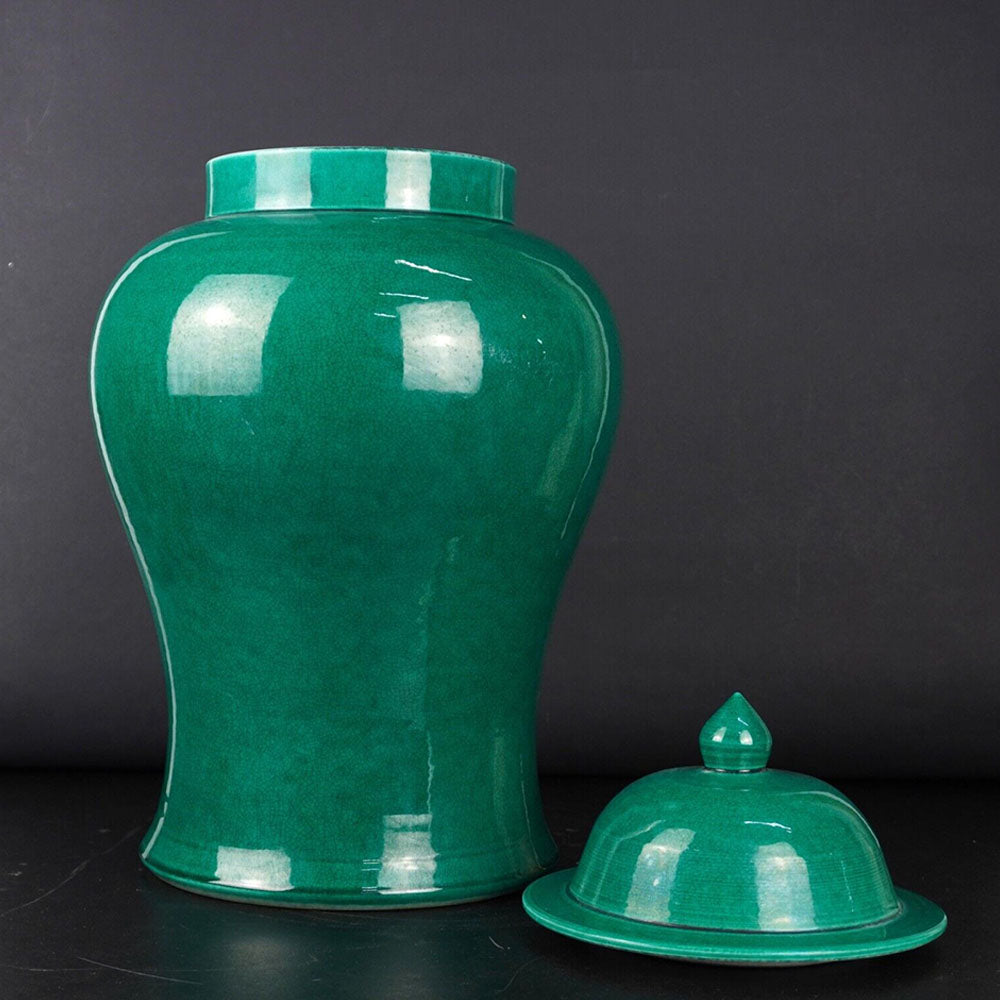 chinesisch Porzellan Vase Deckel Jadegruen
