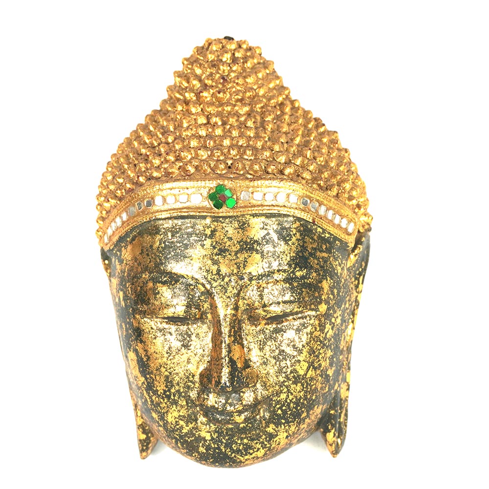 Wand Deko Statue Buddha Kopf aus Holz zum hängen handgefertigt