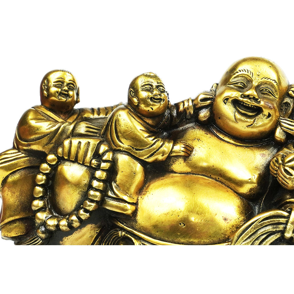 Glücks Buddha mit Kindern Statue Messing Glücklich Familie Home Deko Figur