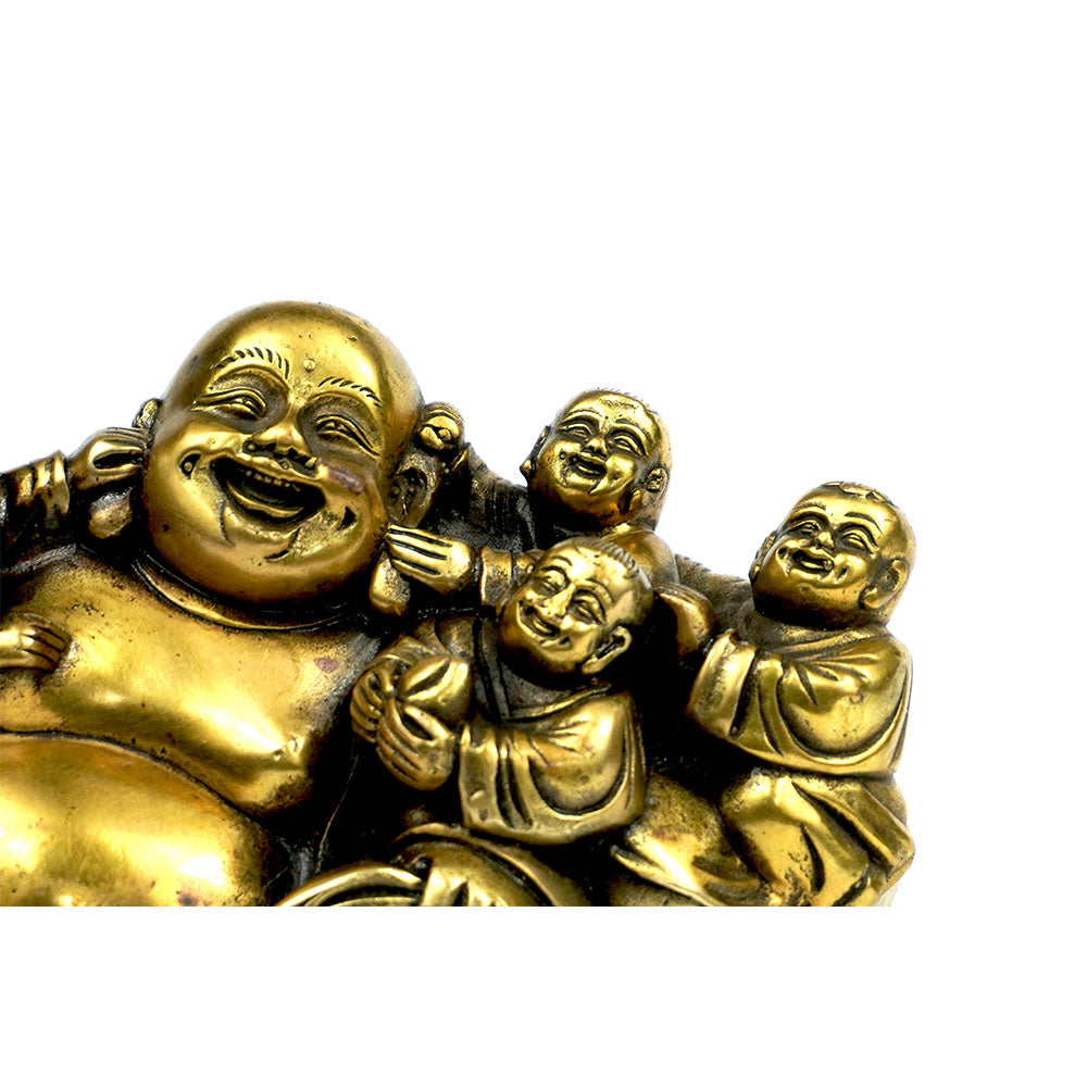 Glücks Buddha mit Kindern Statue Messing Glücklich Familie Home Deko Figur