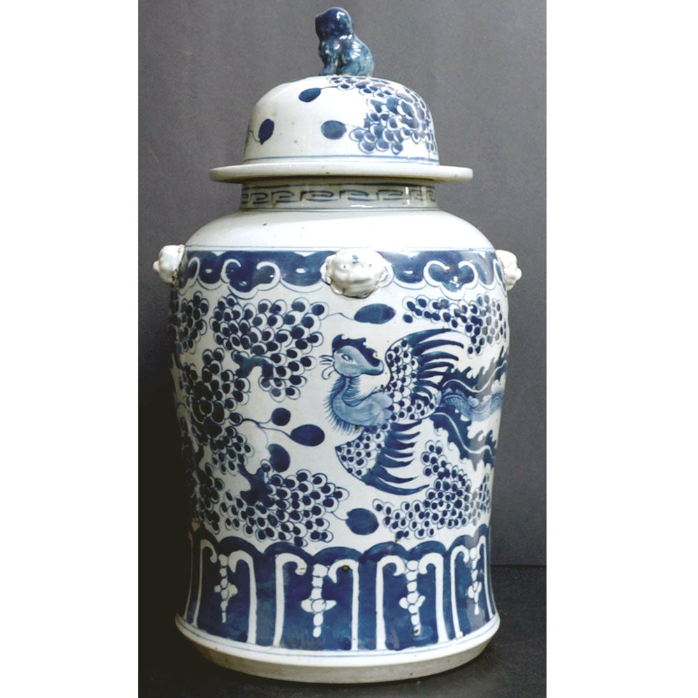 chinesisch Porzellan Vase Deckel Vase balusterförmig Blau-Weiß Kobaltblau-Malerei antik