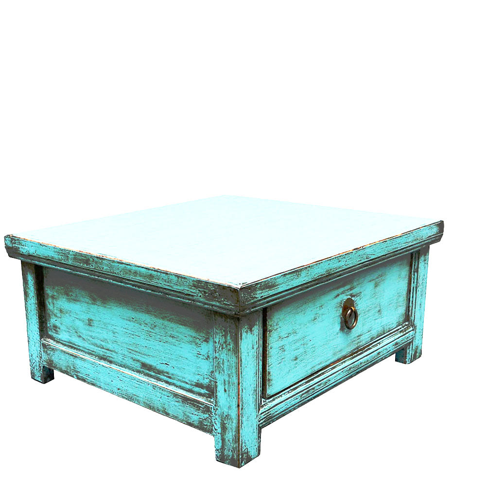 Tisch kl. massives Holz blau Beistelltisch Couchtisch Bett Tisch blau