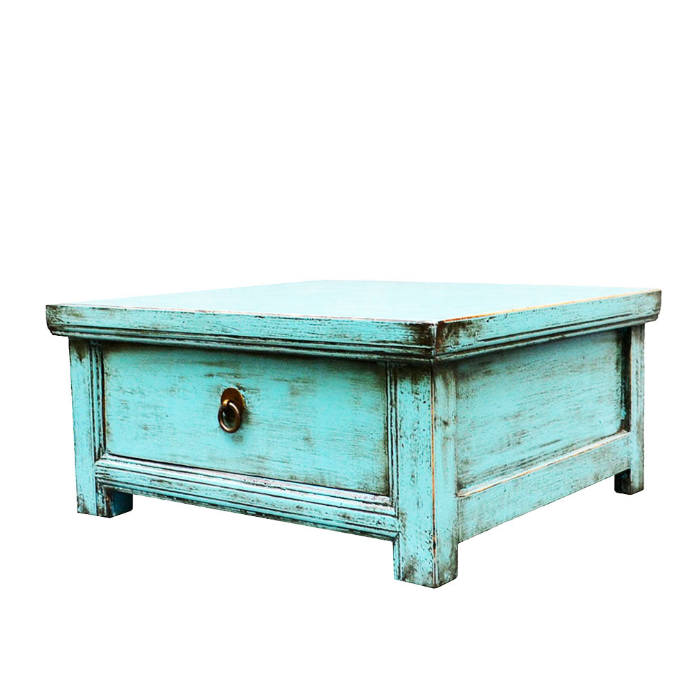 Tisch kl. massives Holz blau Beistelltisch Couchtisch Bett Tisch blau