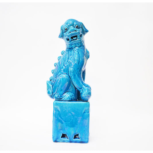 chinesisch Wächterlöwen Fu Hund Keramik Deko Statue Tempellöwen blau