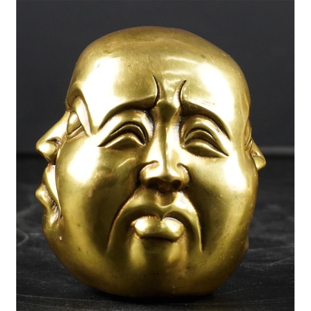 Deko Statue Buddha Kopf mit 4 Gesichter Ausdruck Grundgefühle Messing