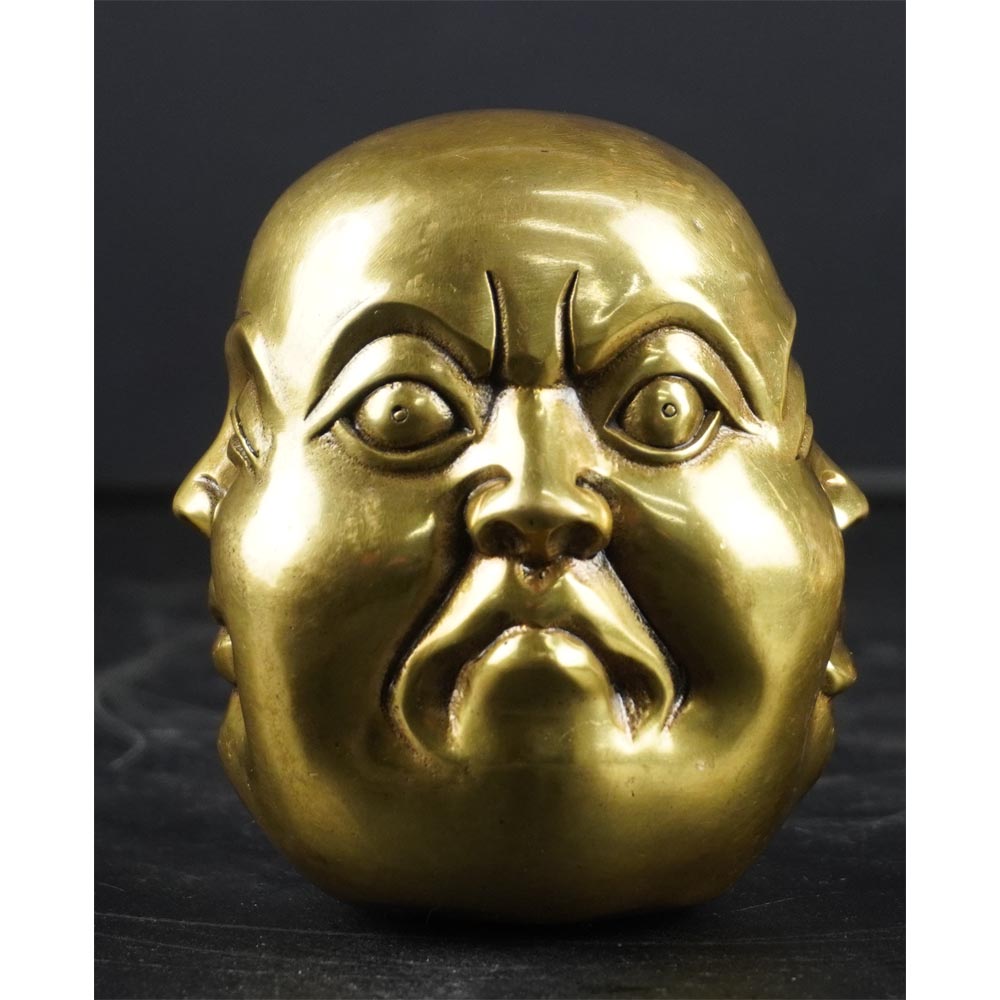 Deko Statue Buddha Kopf mit 4 Gesichter Ausdruck Grundgefühle Messing