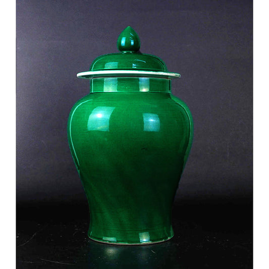 Deckel Porzellan Vase chinesisch in Farbe Olivergruen