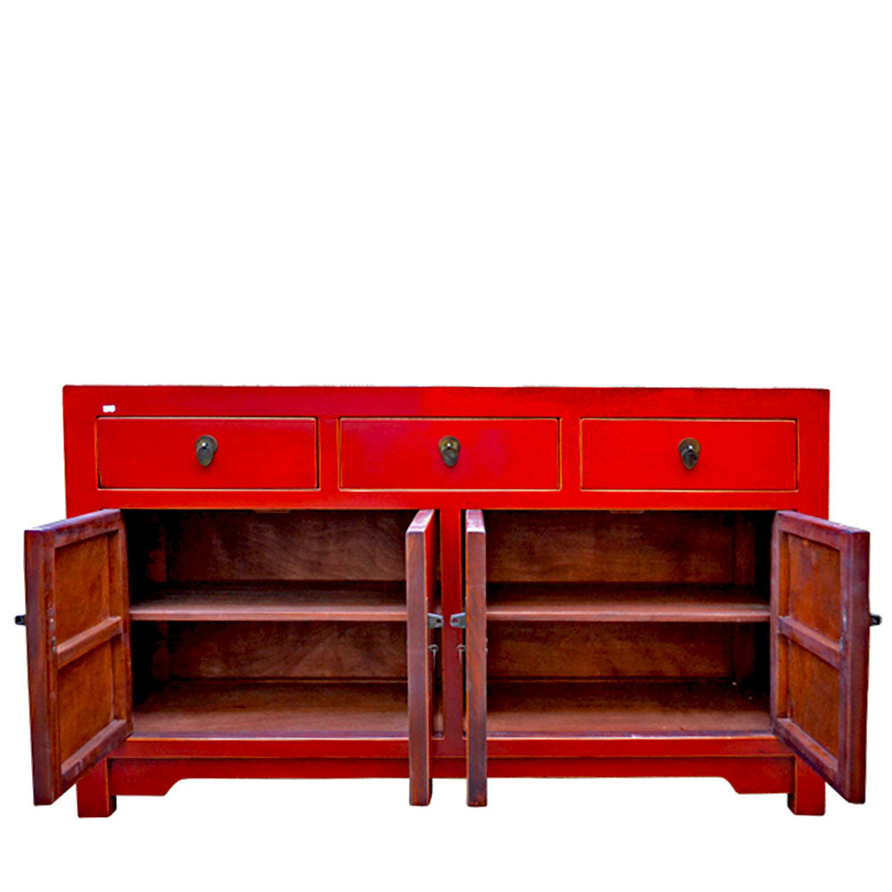 Rot Vintage chinesisch Kommode Sideboard Anrichte mit 3 Schubladen handgefertigt aus Holz