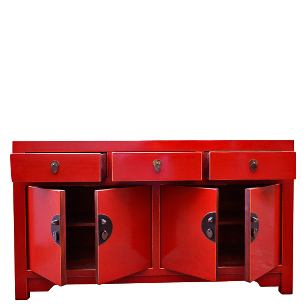 Rot Vintage chinesisch Kommode Sideboard Anrichte mit 3 Schubladen handgefertigt aus Holz