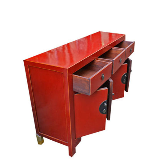 Rot Vintage chinesisch Kommode Sideboard Anrichte mit 3 Schubladen handgefertigt aus Holz