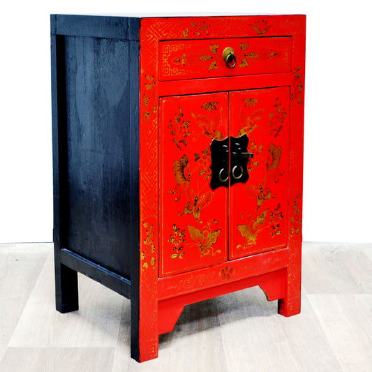 chinesisch Möbel chinesisch klein Schmetterling Schrank Kommode Nachttisch Truhe rot aus Holz handgefertigt