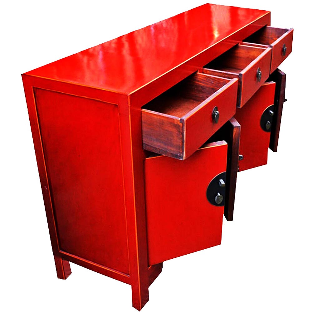 elegant handgefertigt rot Vintage Kommode Sideboard Anrichte in chinesisch Ming Dynastie Stil mit Schubladen