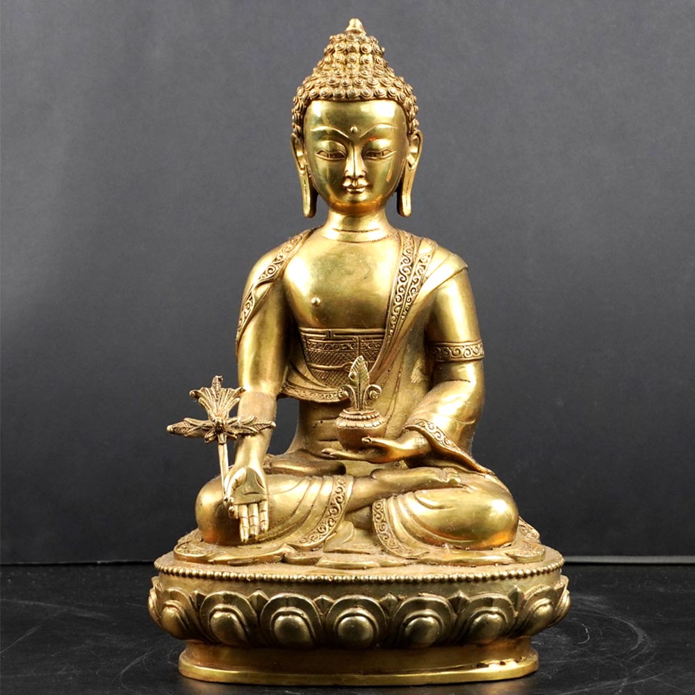 Medizin Buddha Mantra aus Messing Gold Deko Figur handgefertigt