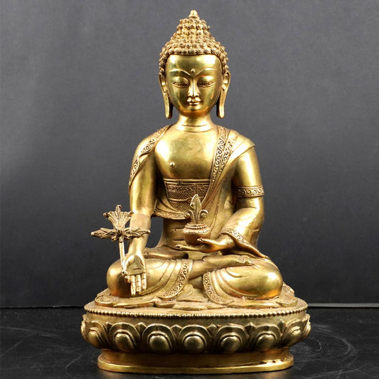 Medizin Buddha Mantra aus Messing Gold Deko Figur handgefertigt