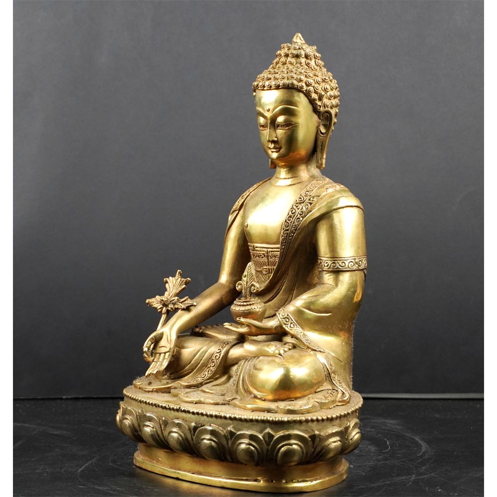 Medizin Buddha Mantra aus Messing Gold Deko Figur handgefertigt