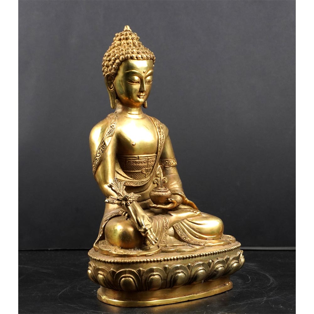 Medizin Buddha Mantra aus Messing Gold Deko Figur handgefertigt