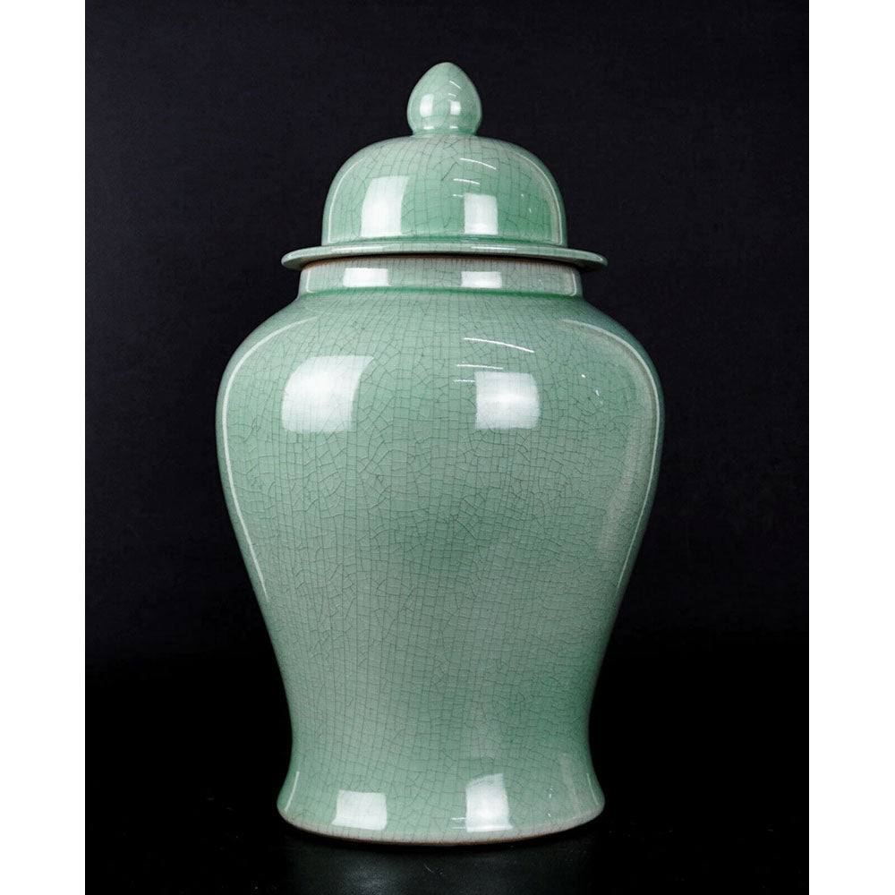 Deckel Vase chinesisch Porzellan in Farbe Meeresgruen
