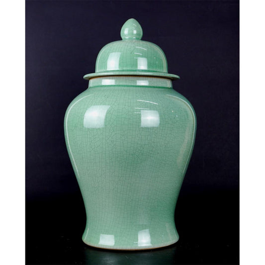 Deckel Vase chinesisch Porzellan in Farbe Meeresgruen