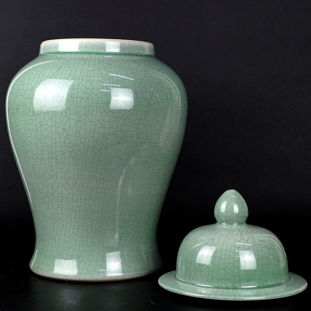 Deckel Vase chinesisch Porzellan in Farbe Meeresgruen