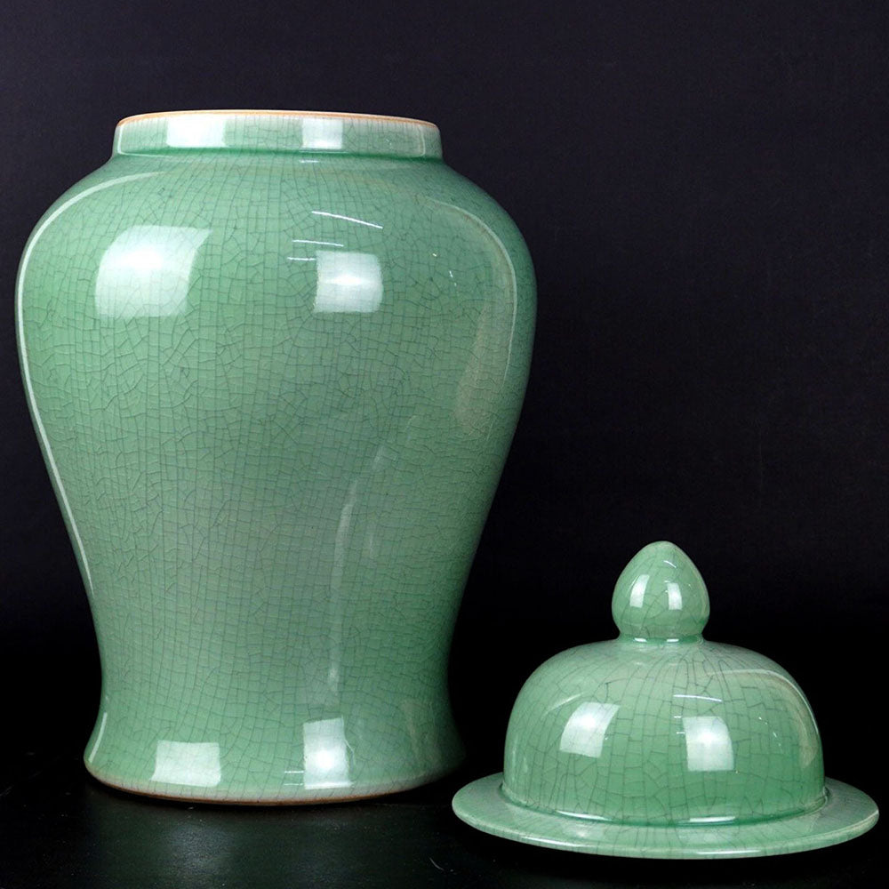 Deckel Vase chinesisch Porzellan in Farbe Meeresgruen