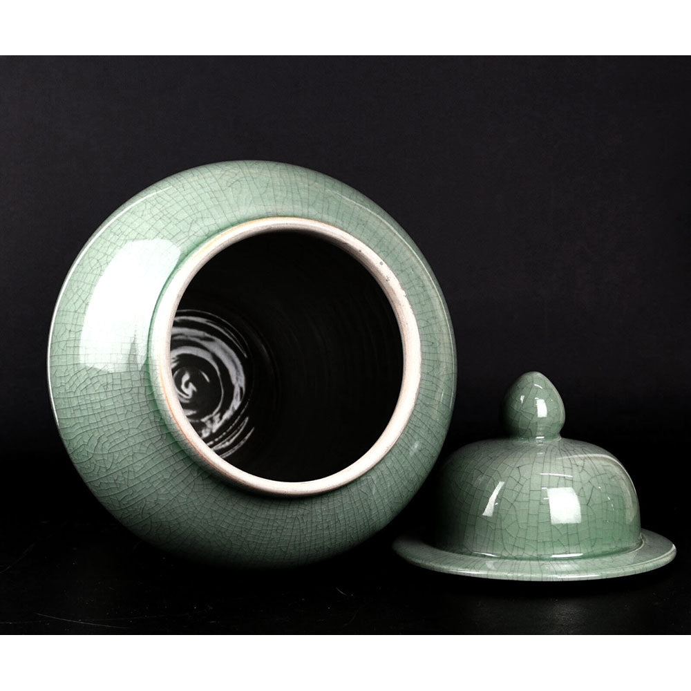 Deckel Vase chinesisch Porzellan in Farbe Meeresgruen