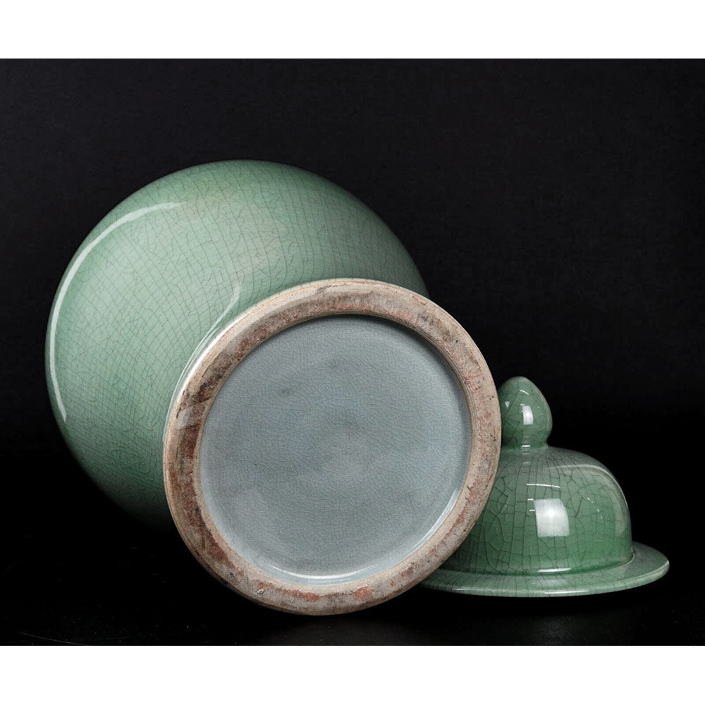 Deckel Vase chinesisch Porzellan in Farbe Meeresgruen