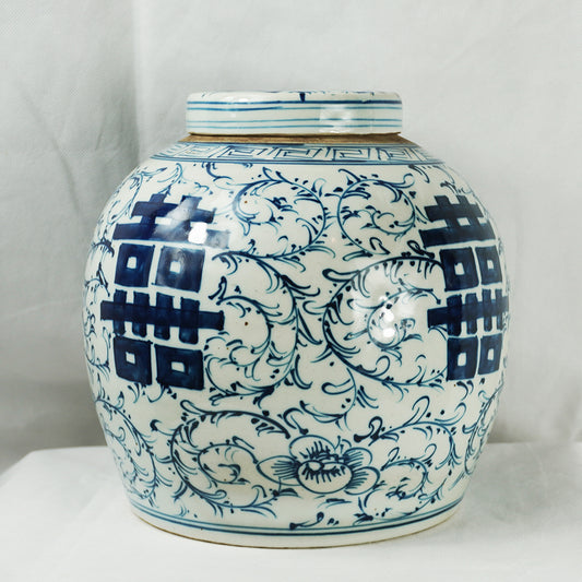 chinesisch Porzellan Deckel Vase Inwertopf handgemalt Blau Weiß