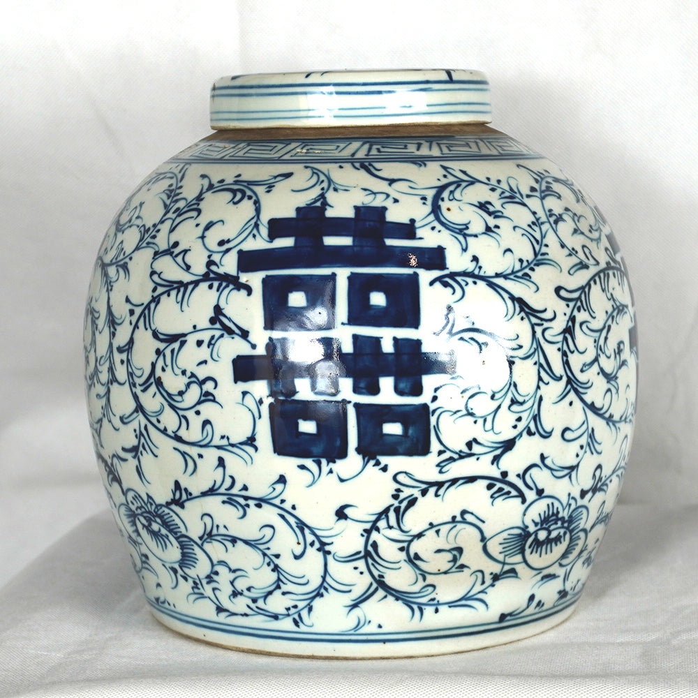 chinesisch Porzellan Deckel Vase Inwertopf handgemalt Blau Weiß