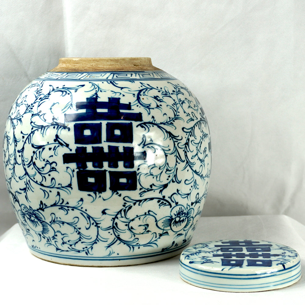 chinesisch Porzellan Deckel Vase Inwertopf handgemalt Blau Weiß