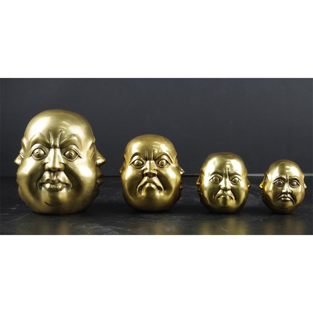 Buddhakopf mit 4 verschiedene Emotionen Ausdruck Lachen Freude Trauer Bronze L