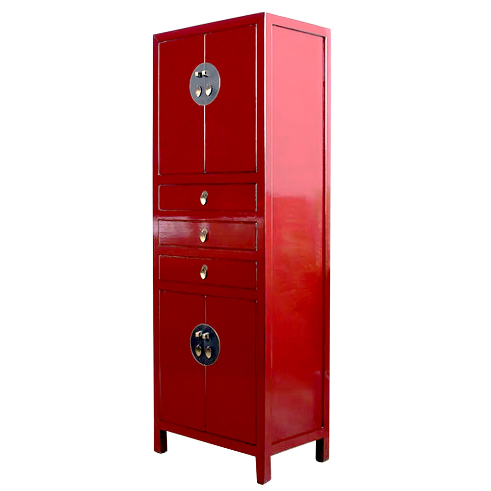 chinesisch Hochschrank Holzschrank mit Schubladen für Küchen Bad Büro rot