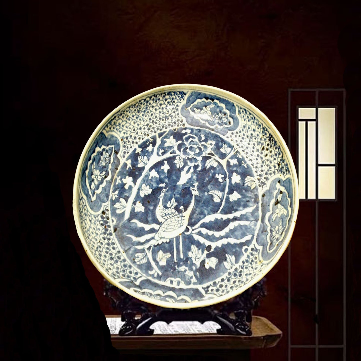 chinesischer Porzellan Teller Deko antik Blau-Weiß