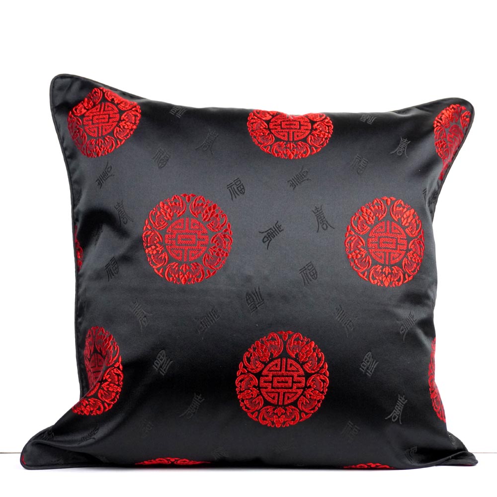 Kissenbezüge aus Seide Silke Deko Kissen Hülle Sofa Sitz schwarz-rot Muster quadratisch inkl. Versand