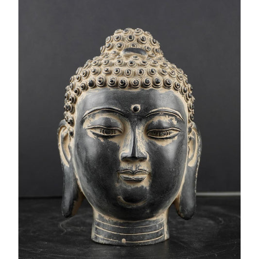 Buddha Kopf Statue aus Stein Schwarz Garten Home Deko