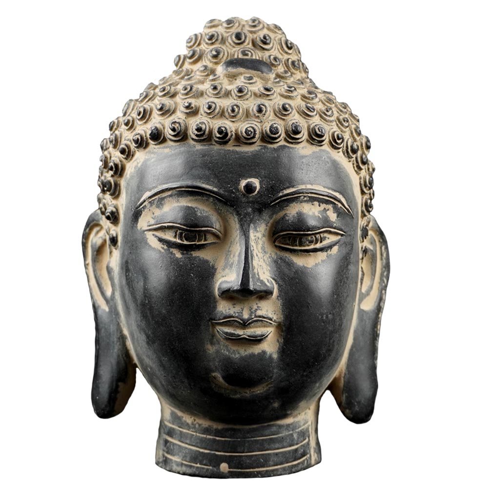 Buddha Kopf Statue aus Stein Schwarz Garten Home Deko