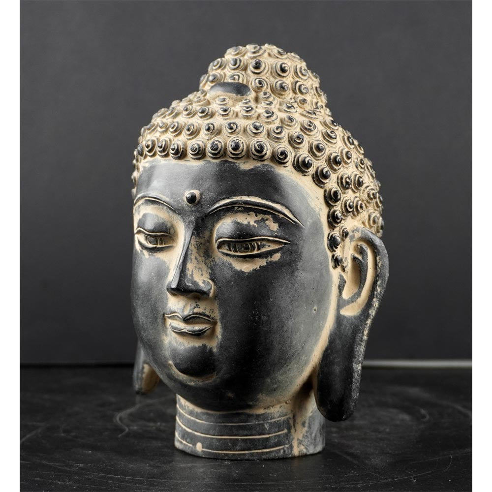 Buddha Kopf Statue aus Stein Schwarz Garten Home Deko