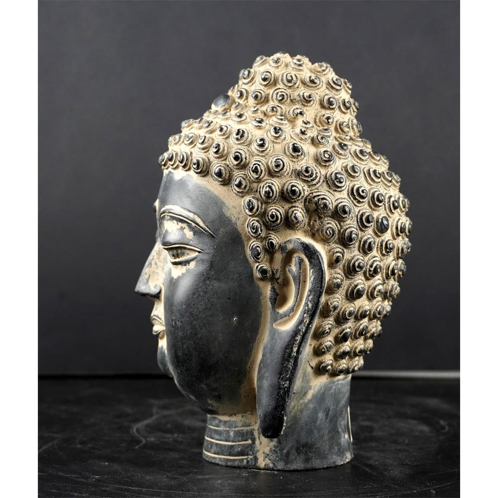 Buddha Kopf Statue aus Stein Schwarz Garten Home Deko